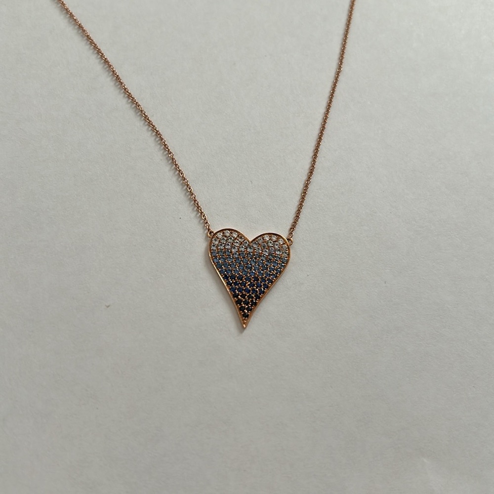 14K Rose Gold Diamond Ombré Heart Necklace - Picture 5 of 7